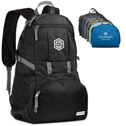 TRIPPED Travel Gear Traveling Backpack- Foldable collapsible lightweight backpack for travel (Black) 35 liters - color: Jet Black