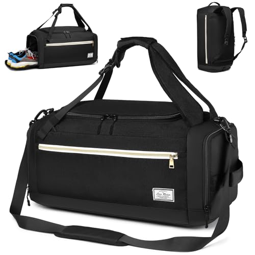 Cico Rider Gym Bags for Men with Shoes Compartment & Wet Pocket 4 Way Large Sports Duffle Bag Backpack Weekender Overnight Bag for Travel, Fitness, Workout, Birthday Gift for Men, Black - color: Black-C, size: Medium 45L