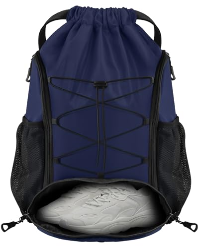 BROTOU Soccer Bags, Football Backpack, Volleyball Bag, Drawstring Soccer Backpack with Ball and Shoe Compartment - color: Dark Blue