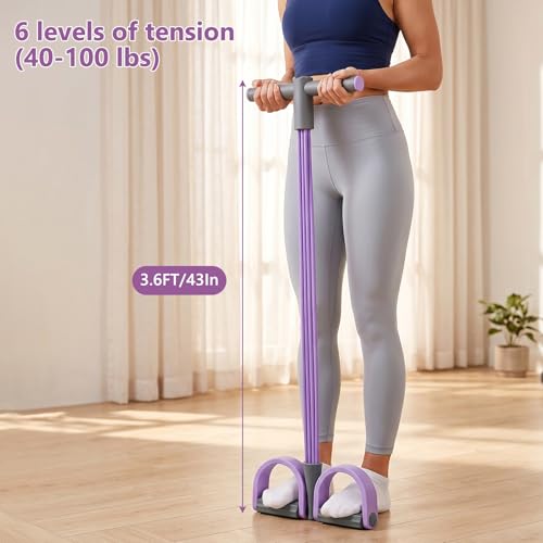 Pedal Resistance Band with Handle,4/6/8 Resistance Levels Elastic Pull Rope, Portable Fitness Bands for Leg Butt Training, Home Gym, Yoga, Pilates - size: 6 Levels（Purple ）