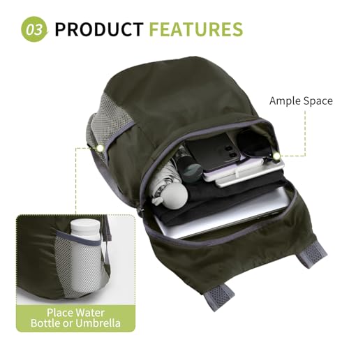 20L Hiking-Daypack Lightweight Foldable Travel Packable Backpack for Camping Cycling Outdoor,Dark Green - color: Dark Green
