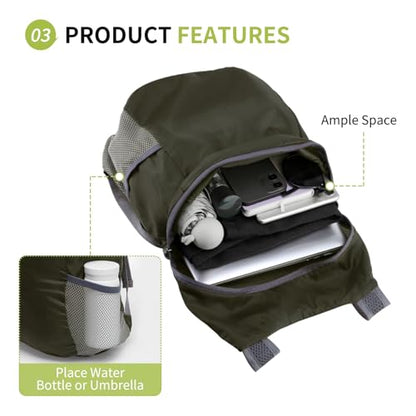 20L Hiking-Daypack Lightweight Foldable Travel Packable Backpack for Camping Cycling Outdoor,Dark Green - color: Dark Green