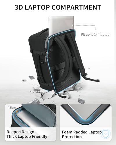 ECOHUB Travel Backpack Airlines Approved Personal Item Bag Carry On Backpack - color: Black, size: 18 inch underseat