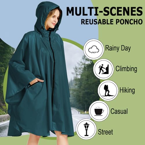 Fashion Hooded Rain Poncho Waterproof Raincoat Jacket with pocket for Women/Men/Adult - color: Deep Blue