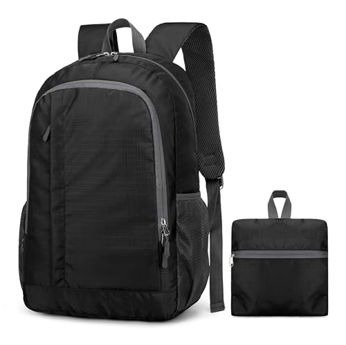 Ultra Lightweight-Packable-Hiking-Backpack Small Foldable Travel Camping Daypack Casual Outdoor Water-resistant 25L Backpacks (Black) - color: Black