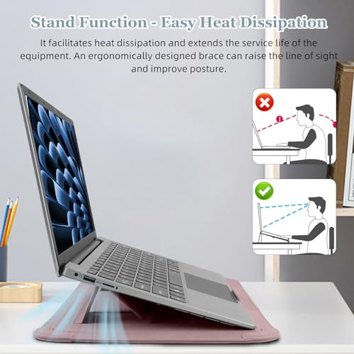 13-14 Inch Protective Laptop Sleeve Case with Stand, for MacBook Pro 14'' M5~M1, Pro/Max(2026-2021), MacBook Air 13.6'' M5-M2, (2026-2022), Matte PU Leather Laptop Case 13-14" (Dark Pink) - color: Dark Pink, size: 13-14 Inch