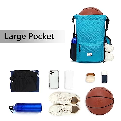 FUXINGYAO Drawstring Backpack Sports Gym Bag with Shoes Compartment, String Backpack Cinch for Women Men (light blue) - color: Light Blue