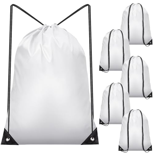 IKAYAS 6 Pcs Drawstring Bags Bulk White Drawstring Backpack, String Backpack Cinch Sack Sport Gym Backpack Bags for Yoga Traviling Outdoor Sports - color: White