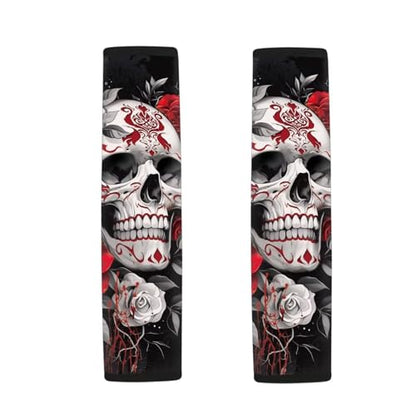 Dreaweet Seat Belt Cover Pad Goth Skull Seat Belt Covers for Adults Halloween Car Accessories 2 Pack Seatbelt Cushions Soft Comfort Car Seat Strap Covers - color: Goth Skull