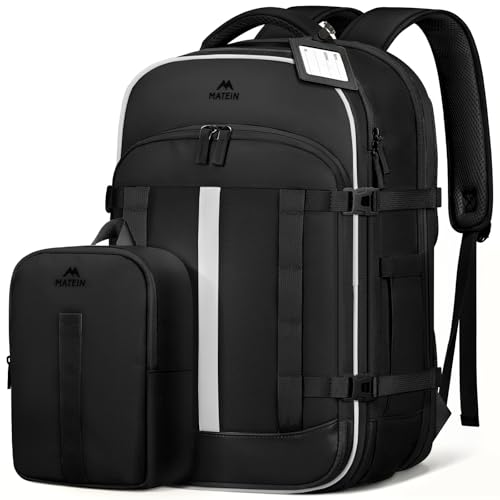 MATEIN HER 40L Travel Backpack for Men with Shoe Compartment, TSA Waterproof Personal Item Bag for Spirit Airlines Fit 17" Laptop, 18x14x8 Inches Underseat Backpack Weekender Overnight Bags, 2 Pcs Set - color: Black