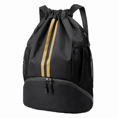 Hoedia Sports Drawstring Backpack - String Swim Gym Bag with Shoes Compartment and Wet Proof Pocket for Women&Men, Black Gold - color: Black Gold, size: Medium