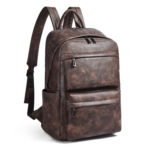 Vegan Leather Backpack for Women and Men, Fits 16.0 Inch Laptop, Multi-Pocket Design with Water Bottle and Luggage Strap, Ideal for Work, Travel, and Daily Use, Coffee - color: 4-1 Coffee