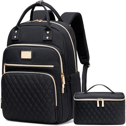 Weitars Lunch Backpack for Women,15.6 Inch Laptop Backpacks Travel Backpack for Women,Work Back pack,Teacher Nurse Back pack Insulated Lunchbox Backpacks - color: Black