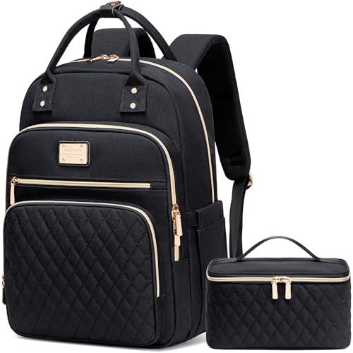 Weitars Lunch Backpack for Women,15.6 Inch Laptop Backpacks Travel Backpack for Women,Work Back pack,Teacher Nurse Back pack Insulated Lunchbox Backpacks - color: Black