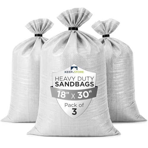 Heavy Duty Sand Bags Pack of 3, White Empty Sandbags with Built-In Ties, Woven Polypropylene UV Protection 1600 Hours, Fillable Bags for Flood Control, Weight, 18x30 inches, 75 Pounds Volume - size: 18"W x 30"L, style: Pack of 3