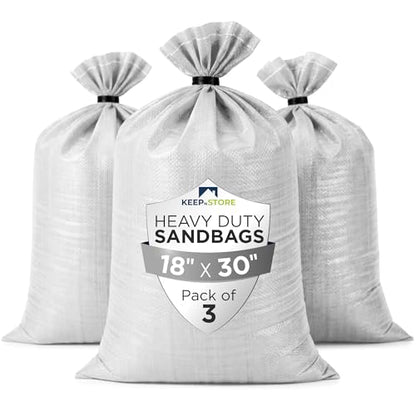 Heavy Duty Sand Bags Pack of 3, White Empty Sandbags with Built-In Ties, Woven Polypropylene UV Protection 1600 Hours, Fillable Bags for Flood Control, Weight, 18x30 inches, 75 Pounds Volume - size: 18"W x 30"L, style: Pack of 3