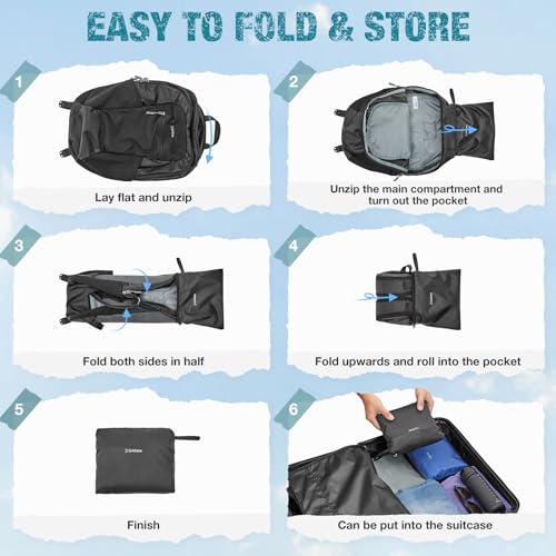 G4Free 18L Hiking Backpack Small Lightweight Foldable Packable Travel Daypack with Thickened Back Panel for Men Women (Black) - color: Black
