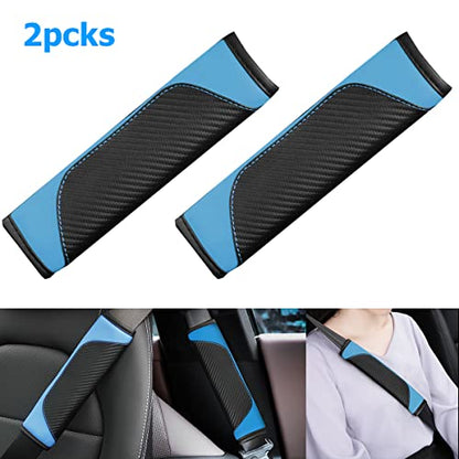 AUCELI 2PCS Car Seat Belt Cover, Carbon Fiber Seatbelt Shoulder Strap Covers, Breathable Leather Soft Harness Pad Protect Your Neck and Shoulder Compatible with Cars - color: Black/Blue