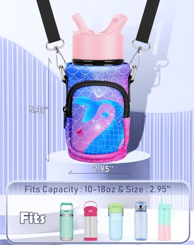 Miss Adola Water Bottle Carrier with Strap - Insulated Kids Water Bottle Holder for Boys Girls Bottle Bag for 10-18Oz - color: Purple Fishtail