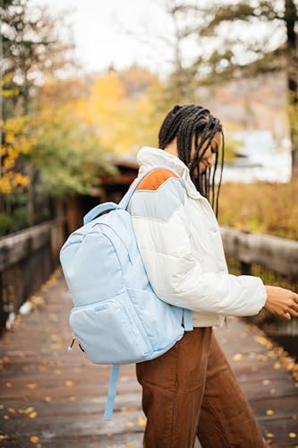 BREVITE The Backpack- Casual daypack backpacks for every function. Compact but spacious 18L aesthetic traveling backpack with laptop compartment. (Misty Blue) - color: Sky Blue