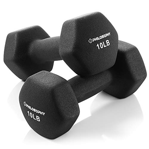Philosophy Gym Set of 2 Neoprene Dumbbell Hand Weights, Hexagon Shape - style: Black 10 lb Pair