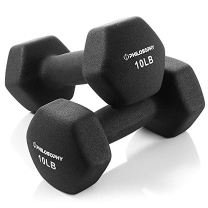 Philosophy Gym Set of 2 Neoprene Dumbbell Hand Weights, Hexagon Shape - style: Black 10 lb Pair