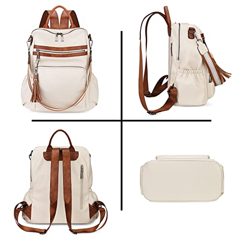 Uromee Travel Backpack Purse for Women Vegan Leather Ladies Fashion Tassel Shoulder Bag Convertible - color: 0243 Large White Brown