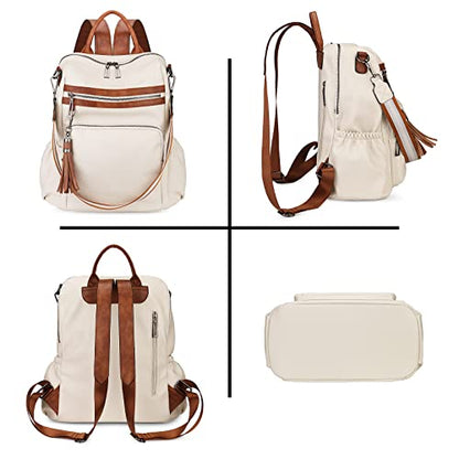 Uromee Travel Backpack Purse for Women Vegan Leather Ladies Fashion Tassel Shoulder Bag Convertible - color: 0243 Large White Brown