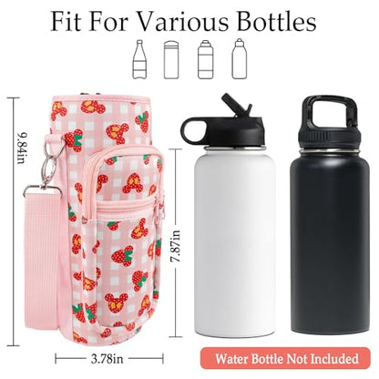 Water Bottle Carrier Bag 25oz/32oz Water Bottle Pouch Holder Adjustable Shoulder Strap Neoprene Water Bottle Sling Bag with Phone Pocket Insulated Tumbler Accessories for Walking - color: Pink
