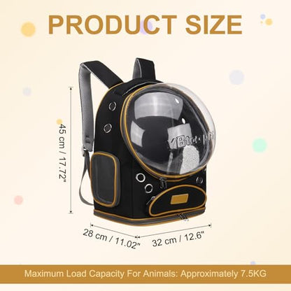 Pet Backpack Carrier, Portable and Ventilated, Oxford Cloth, Dog Cat Travel Bag with Transparent Cover 12.6", (Black, 1 Pcs), Intended for Hiking/Camping/Traveling - color: Black