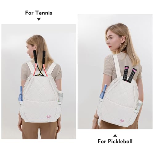 YEEGO DIRECT Tennis Bags for Women, Tennis Backpack Pickleball Racket Bags,Water-Resistant Sling Tote Padel Bag for Pickleball Tennis Badminton, Cute Gifts for Women Girl, Duffle Bag Gym Travel - color: White