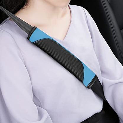 AUCELI 2PCS Car Seat Belt Cover, Carbon Fiber Seatbelt Shoulder Strap Covers, Breathable Leather Soft Harness Pad Protect Your Neck and Shoulder Compatible with Cars - color: Black/Blue