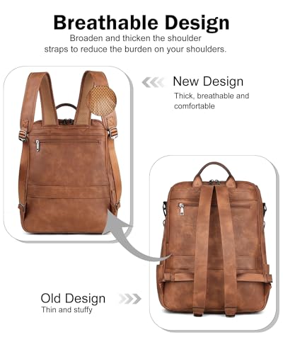 FADEON Laptop Backpack for Women Leather Travel Backpack with Laptop Compartment, Designer PU Shoulder Laptop Bag Black - color: Black Retro Style