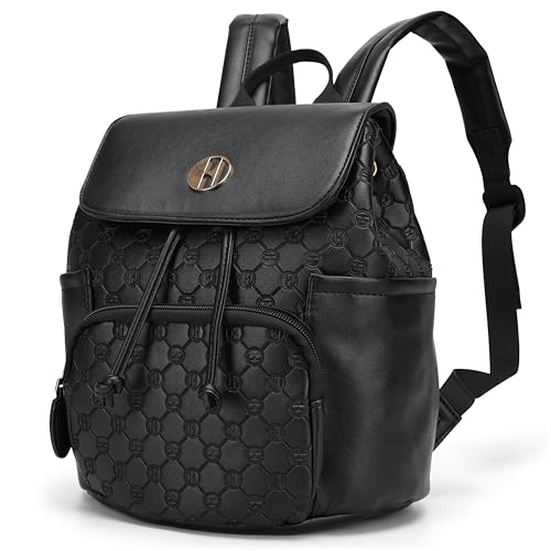 ELLE Compass 10L Vegan Leather Monogram Mini Backpack | Black - color: Black