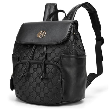 ELLE Compass 10L Vegan Leather Monogram Mini Backpack | Black - color: Black