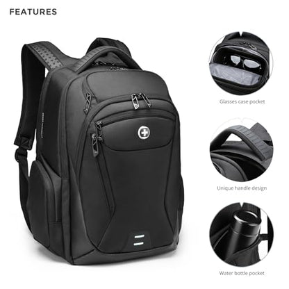 Swissdigital Design Men's Laptop Backpack for College and Business Travel with Integrated USB Charging Port and RFID Protection, fits Laptops up to 15.6-Inch, Black | SD1695-01 - color: Black