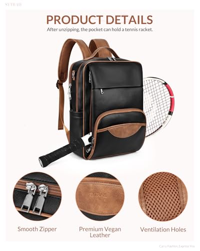 SYTRAH Leather Laptop Backpack, 15.6 Inch Business Computer Bag, Designer College Backpack Travel Backpack with Colorful Shoulder Bag Strap Black Brown - color: Black Brown