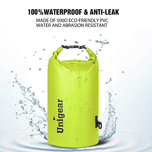 Unigear Dry Bag Waterproof, 2L/5L/10L/20L/30L/40L Floating and Lightweight Bags for Kayaking, Boating, Fishing, Swimming and Camping with Waterproof Phone Case - color: Yellow, size: 2L
