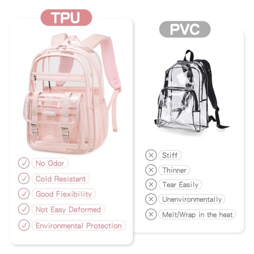 Cusangel TPU Pink Clear backpack for Girls women,18" See Through Heavy Duty Bookbag,warehouses, school and other security check locations (Pink) - color: Pink-18in