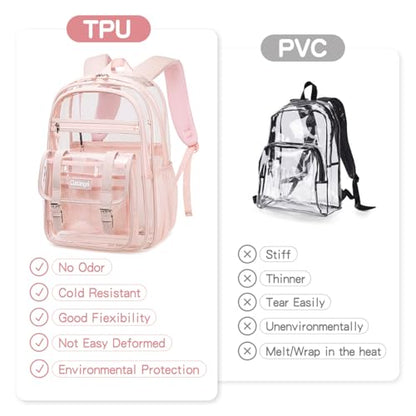 Cusangel TPU Pink Clear backpack for Girls women,18" See Through Heavy Duty Bookbag,warehouses, school and other security check locations (Pink) - color: Pink-18in