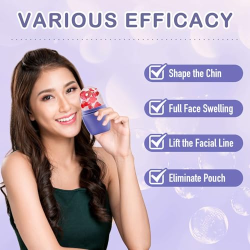 XHJRI Ice Face Roller Massager,Ice Cube Roller for Face, Eyes and Neck Naturally Conditioning and Skin Care,De-Puff Eye Bags,Reduce Migraine Pain,Reusable Massage Silicone Ice Mold (New Purple) - color: New Purple