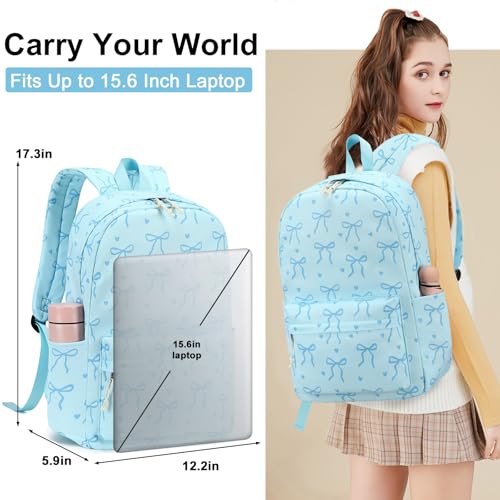 LOIDOU Girls Backpack for Kids Cute School Bookbag - color: Bow Tie Blue, size: L-17"
