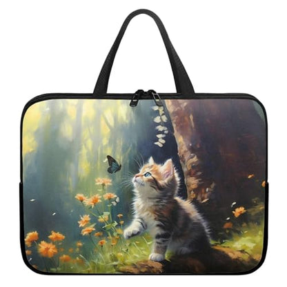 10 Inch Cute Cat Flower Tablet Sleeves Laptop Case, Protective Computer Bag with Handle, Carrying Case Tablet Cover for Students, Water-Repellent Notebook Sleeves Messenger Briefcase - color: Cute Cat Flower, size: 10 Inch