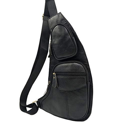 Leather Sling Bag Crossbody Backpack for Men Women Travel Outdoor Sports Hiking Camping Shoulder Chest Day Pack Daypack - color: #02black(s)