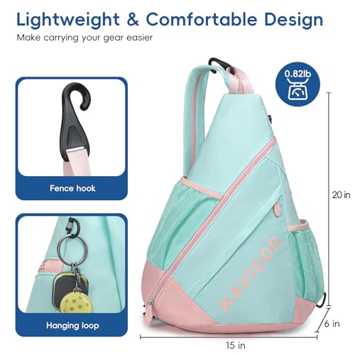 KAVIGOR Pickleball Sling Bag, Convertible Ultra-Light Backpack with Skin-Soft Fabric & Wet/Dry Pocket, Fits 4 Paddles + Gear - color: Mint Green