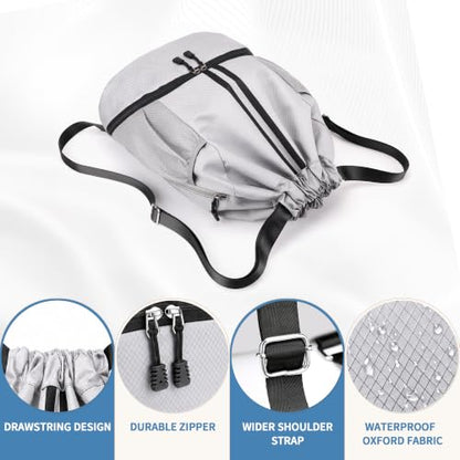 JELUTAR Drawstring Backpack Gym Bag with Shoes Pocket, Grey Black - color: Grey Black, size: Large