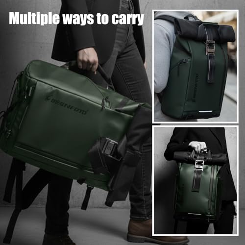 Besnfoto Camera Backpack, Waterproof Travel Camera Bag for Photographer Expandable Roll Top Photography Case for DSLR SLR Mirrorless Camera Fit up to 15.6 inch Laptop with Rain Cover - color: Green Ii