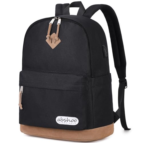 abshoo Classical School Backpack For Middle High School Water Resistant Bookbag College Travel Daypack (Black) - color: Black
