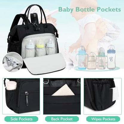 LORADI Large Diaper Bag Tote, Hospital Bag, Baby Shower Essential | 14 Pockets, Convertible, Stroller Clips, 3 Insulated Pockets, Water-resistant, Easy to Clean - color: Black, size: Large-20L