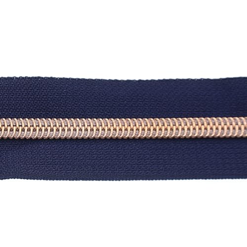 #5 Rose Gold Metallic Nylon Coil Zippers by Yard Bulk Coil Zipper Roll 10 Yards with 25pcs Silver Pull for DIY Sewing Craft Bag(Navy Blue) YIGUANXIN - color: Navy Blue- Rose Gold